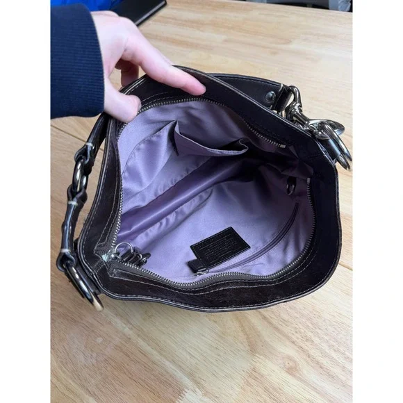 Coach Signature Jacquard Brown Leather Trim Hobo Shoulder Bag Monogram Canvas - Picture 13 of 16